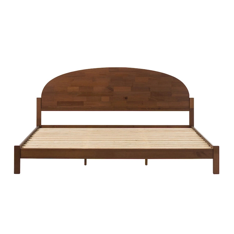 Lit plateforme king size à tête de lit arquée, blanc cérusé/marron, pour 1