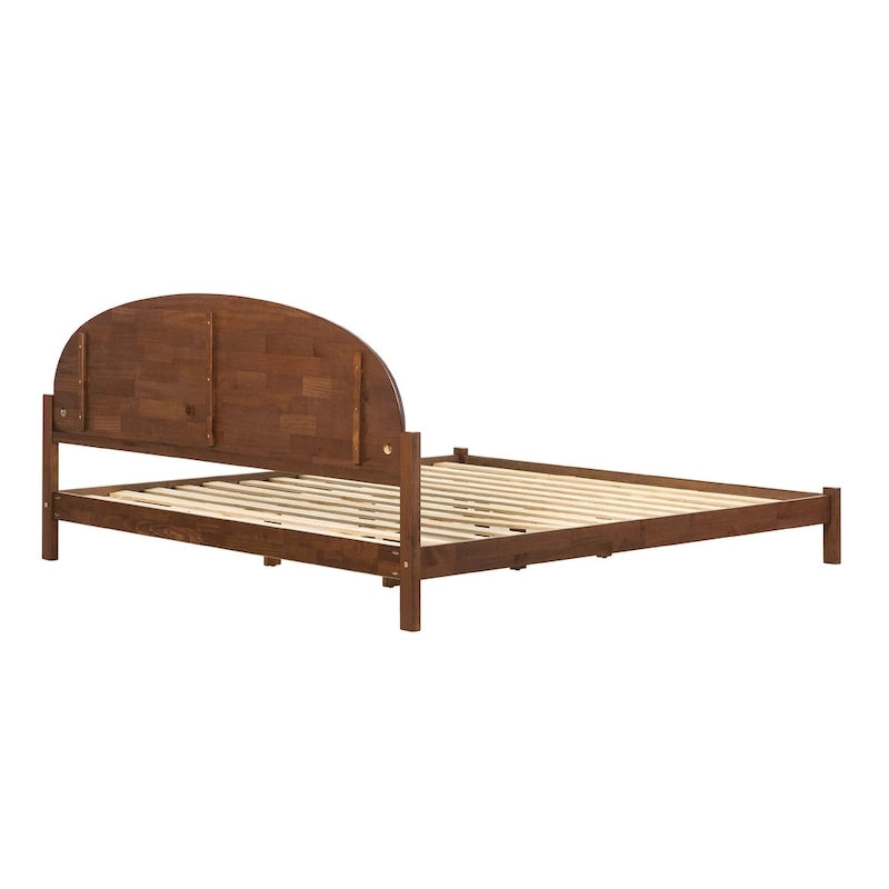 Lit plateforme king size à tête de lit arquée, blanc cérusé/marron, pour 1