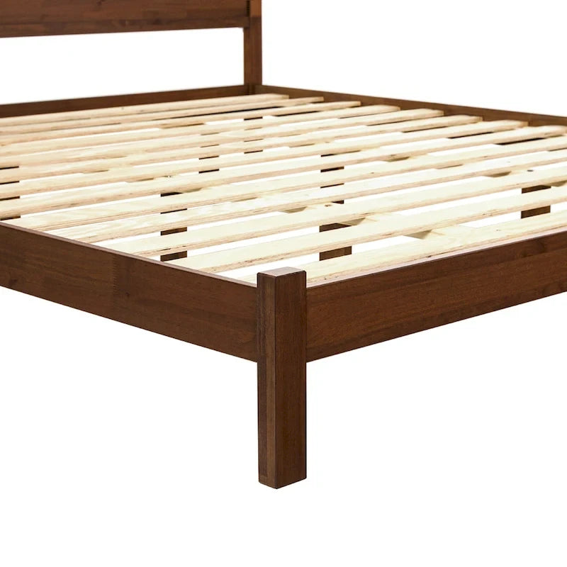 Lit plateforme king size à tête de lit arquée, blanc cérusé/marron, pour 1
