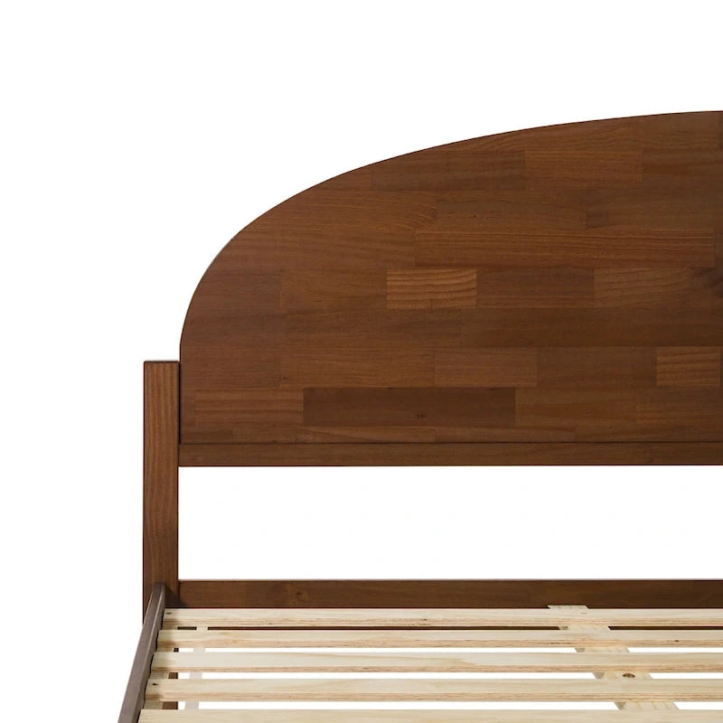 Lit plateforme king size à tête de lit arquée, blanc cérusé/marron, pour 1