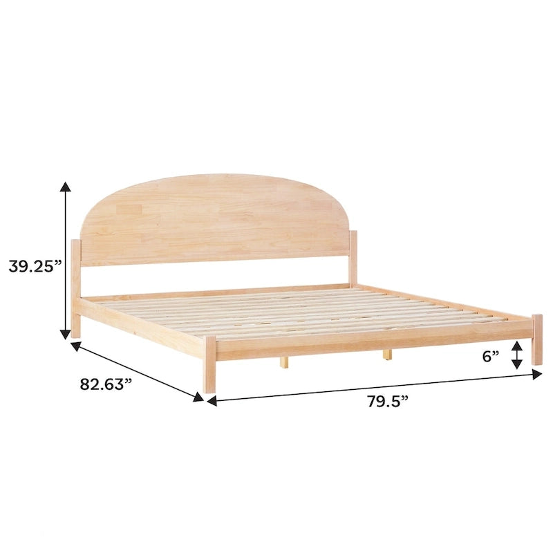 Lit plateforme king size à tête de lit arquée, blanc cérusé/marron, pour 1