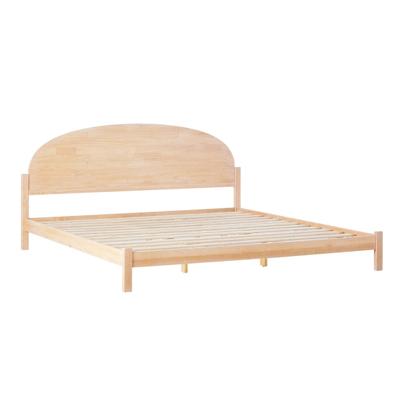 Lit plateforme king size à tête de lit arquée, blanc cérusé/marron, pour 1