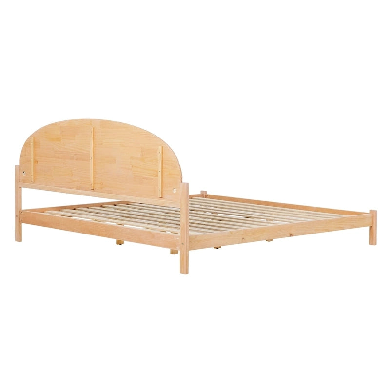 Lit plateforme king size à tête de lit arquée, blanc cérusé/marron, pour 1
