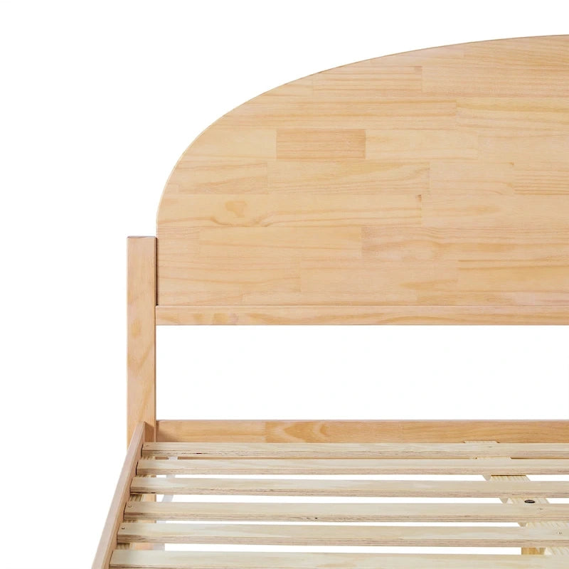 Lit plateforme king size à tête de lit arquée, blanc cérusé/marron, pour 1