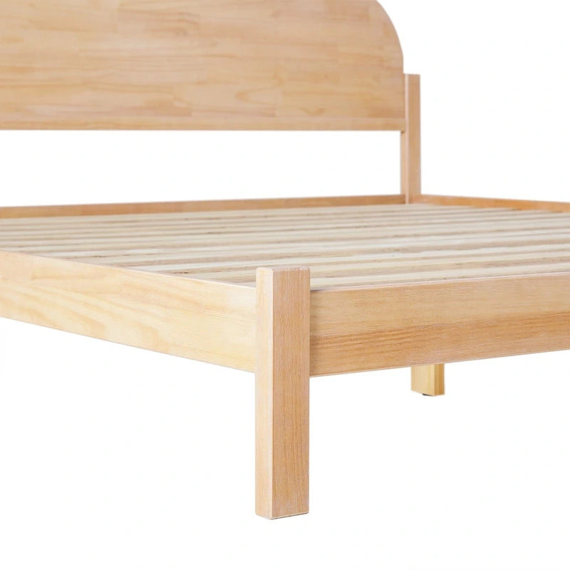 Lit plateforme king size à tête de lit arquée, blanc cérusé/marron, pour 1