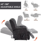 Fauteuil inclinable releveur en chenille grise avec massage et chauffage, 1 personne
