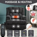 Fauteuil inclinable releveur en chenille grise avec massage et chauffage, 1 personne