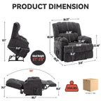 Fauteuil inclinable releveur en chenille grise avec massage et chauffage, 1 personne