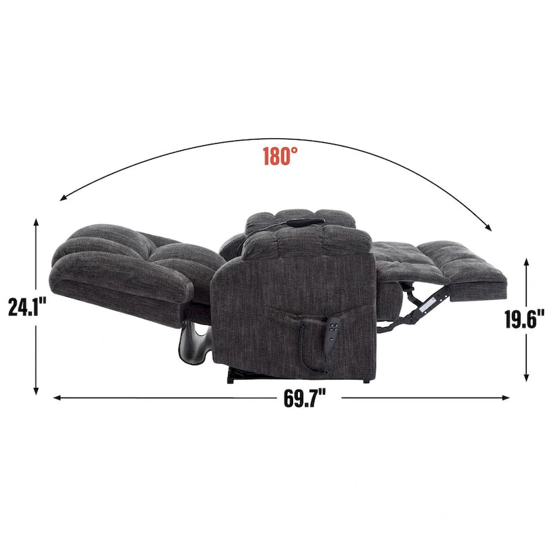Fauteuil inclinable releveur en chenille grise avec massage et chauffage, 1 personne