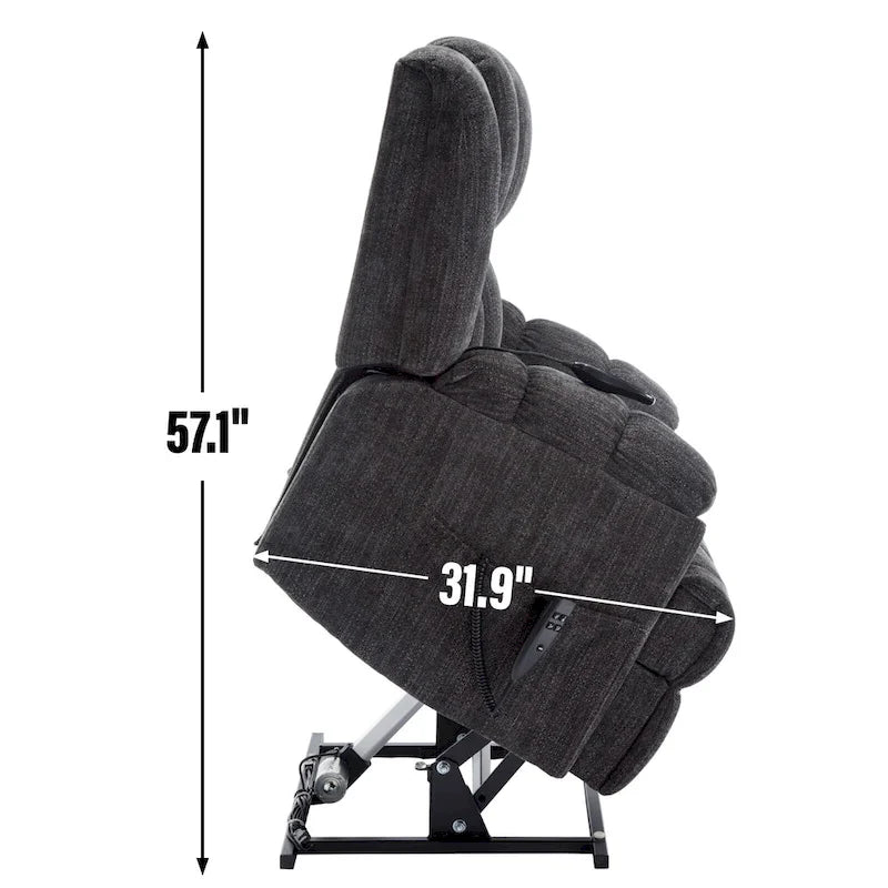 Fauteuil inclinable releveur en chenille grise avec massage et chauffage, 1 personne
