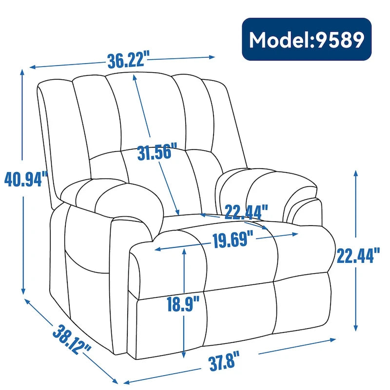 Fauteuil inclinable releveur en chenille grise avec massage et chauffage, 1 personne