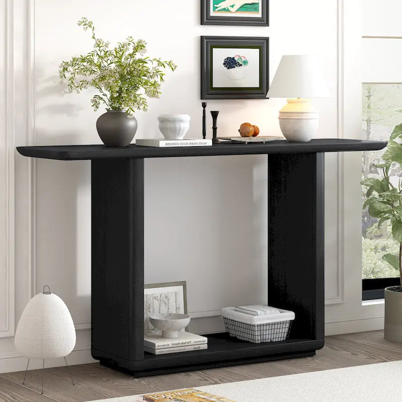 Console noire / marron / naturelle avec base en U et coins arrondis