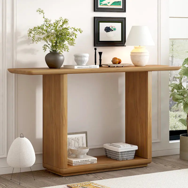 Console noire / marron / naturelle avec base en U et coins arrondis