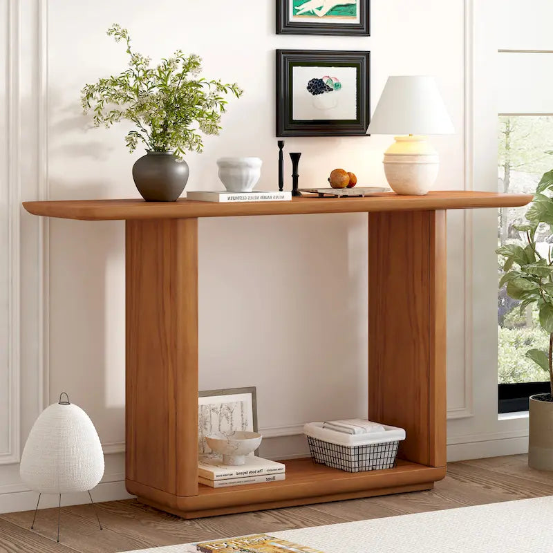 Console noire / marron / naturelle avec base en U et coins arrondis