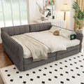Lit de repos capitonné Queen gris avec tiroirs de rangement et ports USB, couchage simple