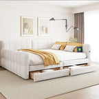 Lit de repos capitonné Queen gris avec tiroirs de rangement et ports USB, couchage simple
