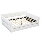 Lit de repos capitonné Queen gris avec tiroirs de rangement et ports USB, couchage simple