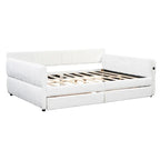 Lit de repos capitonné Queen gris avec tiroirs de rangement et ports USB, couchage simple