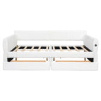 Lit de repos capitonné Queen gris avec tiroirs de rangement et ports USB, couchage simple