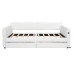 Lit de repos capitonné Queen gris avec tiroirs de rangement et ports USB, couchage simple