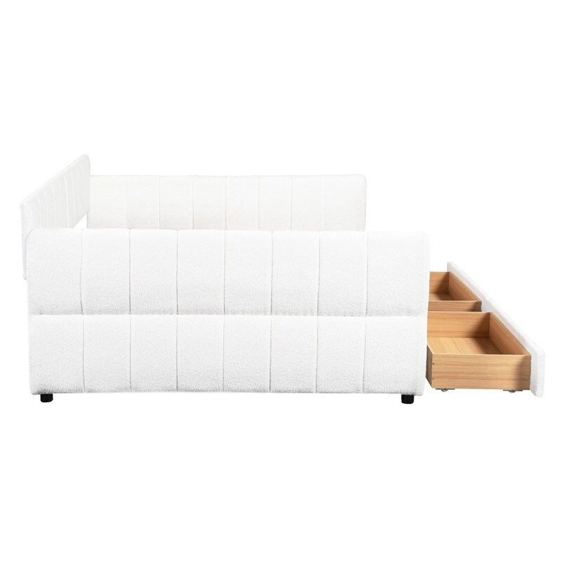 Lit de repos capitonné Queen gris avec tiroirs de rangement et ports USB, couchage simple