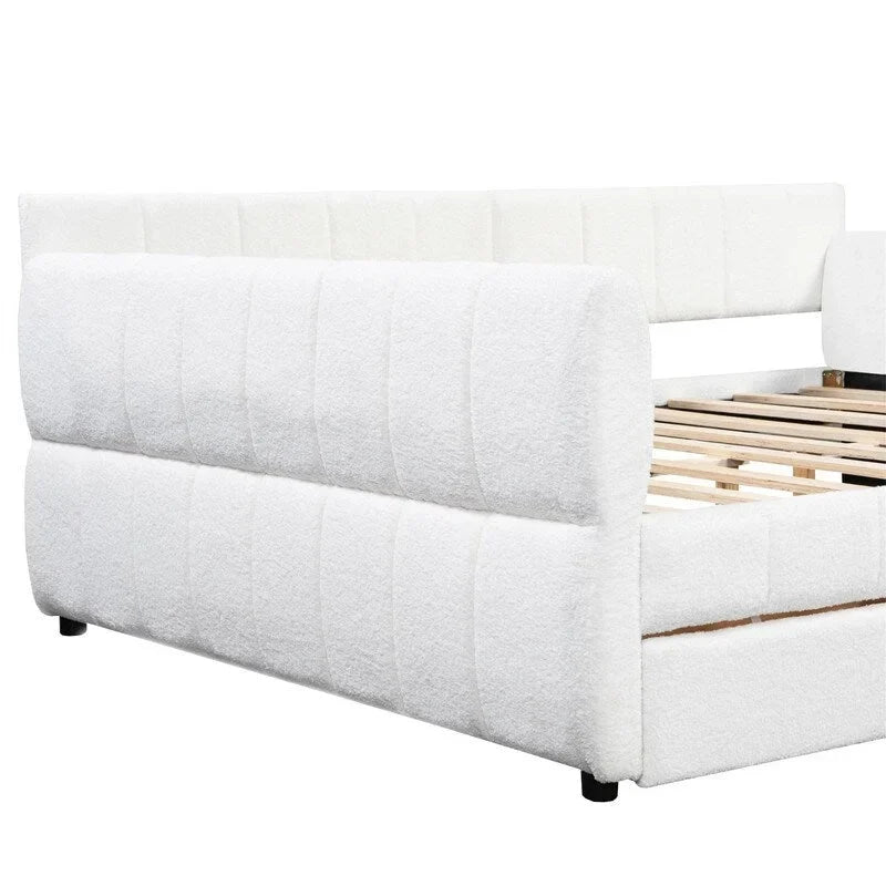 Lit de repos capitonné Queen gris avec tiroirs de rangement et ports USB, couchage simple