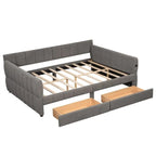 Lit de repos capitonné Queen gris avec tiroirs de rangement et ports USB, couchage simple