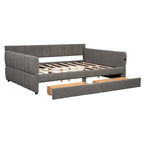 Lit de repos capitonné Queen gris avec tiroirs de rangement et ports USB, couchage simple