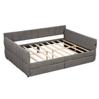 Lit de repos capitonné Queen gris avec tiroirs de rangement et ports USB, couchage simple