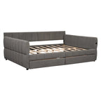 Lit de repos capitonné Queen gris avec tiroirs de rangement et ports USB, couchage simple