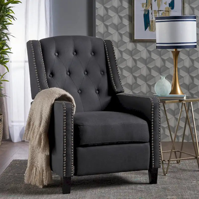 Fauteuil inclinable à dossier basculant en tissu marron / gris foncé / sarcelle, une place