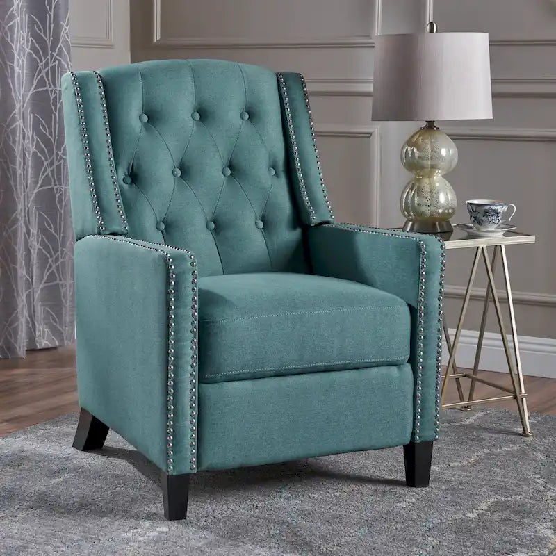 Fauteuil inclinable à dossier basculant en tissu marron / gris foncé / sarcelle, une place