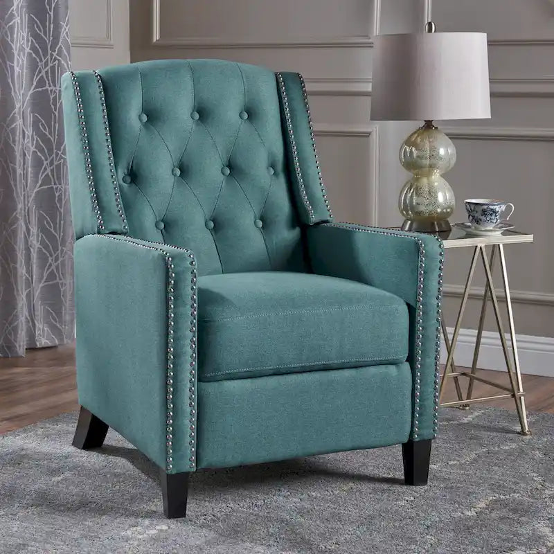 Fauteuil inclinable à dossier basculant en tissu marron / gris foncé / sarcelle, une place