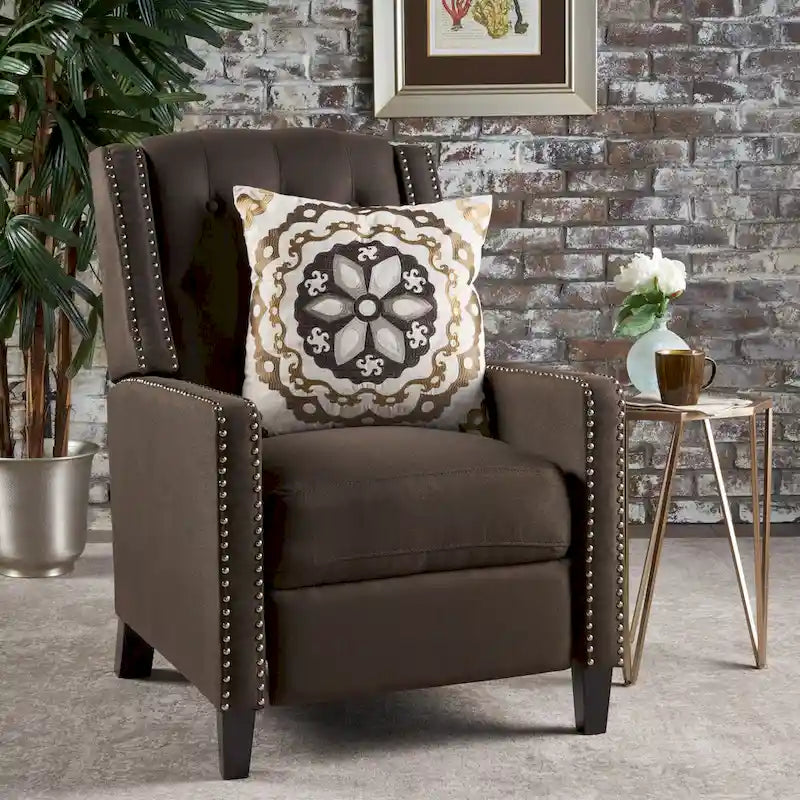 Fauteuil inclinable à dossier basculant en tissu marron / gris foncé / sarcelle, une place