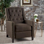 Fauteuil inclinable à dossier basculant en tissu marron / gris foncé / sarcelle, une place