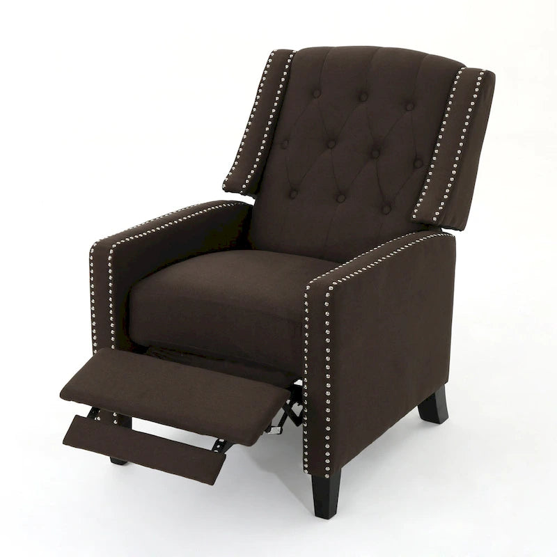 Fauteuil inclinable à dossier basculant en tissu marron / gris foncé / sarcelle, une place
