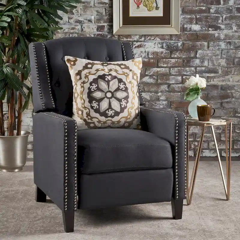 Fauteuil inclinable à dossier basculant en tissu marron / gris foncé / sarcelle, une place