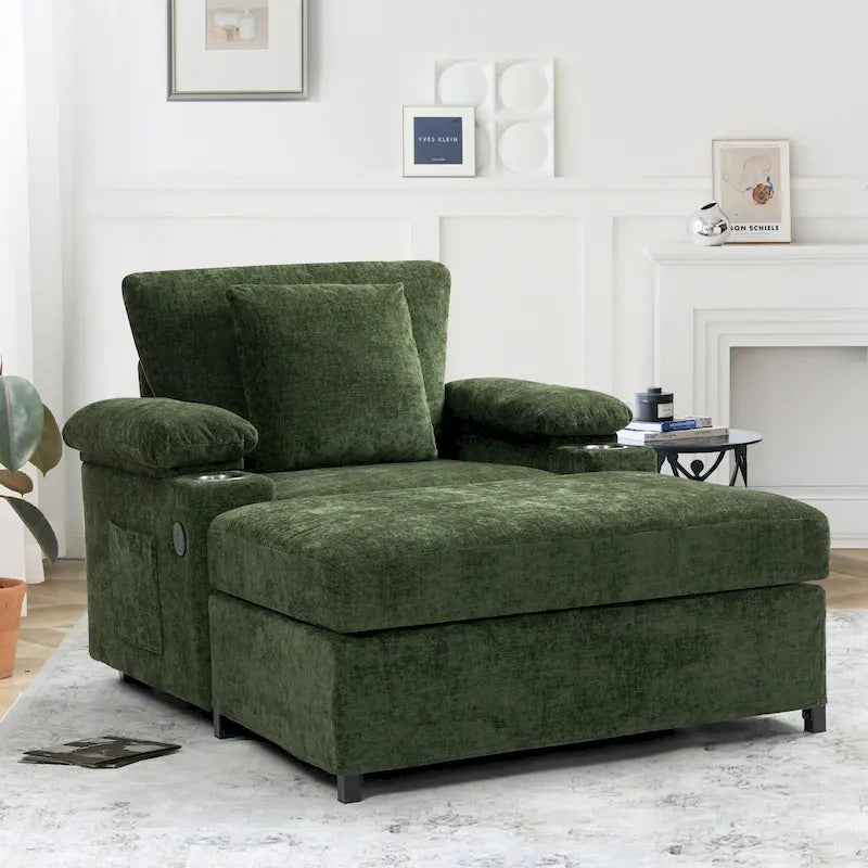 Fauteuil de relaxation vert surdimensionné avec ottoman, 1 place