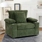 Fauteuil de relaxation vert surdimensionné avec ottoman, 1 place