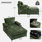 Fauteuil de relaxation vert surdimensionné avec ottoman, 1 place