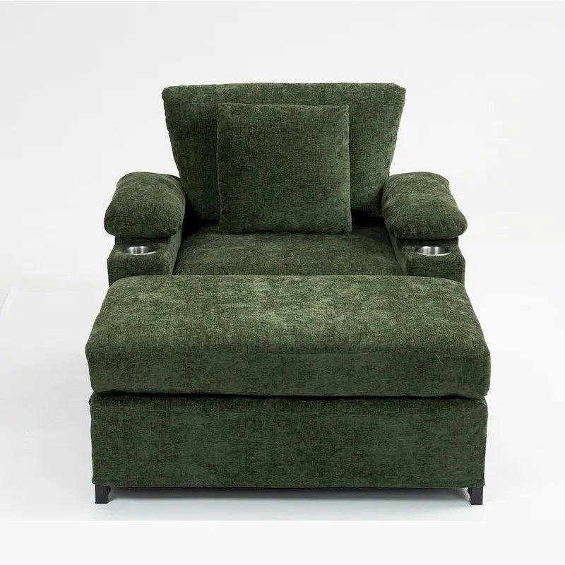 Fauteuil de relaxation vert surdimensionné avec ottoman, 1 place