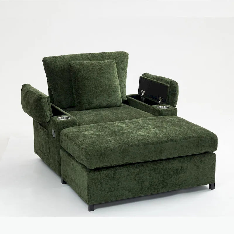 Fauteuil de relaxation vert surdimensionné avec ottoman, 1 place