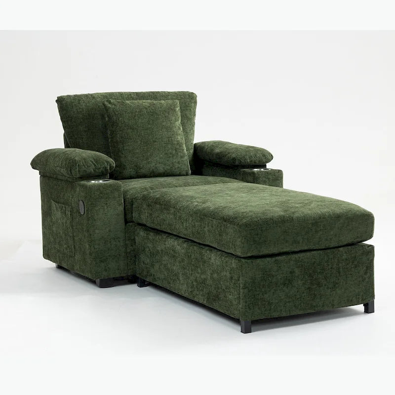Fauteuil de relaxation vert surdimensionné avec ottoman, 1 place