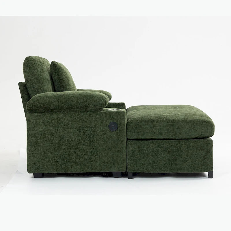 Fauteuil de relaxation vert surdimensionné avec ottoman, 1 place