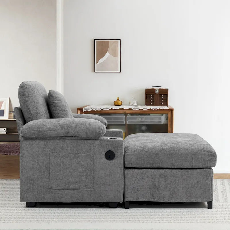Fauteuil de relaxation vert surdimensionné avec ottoman, 1 place