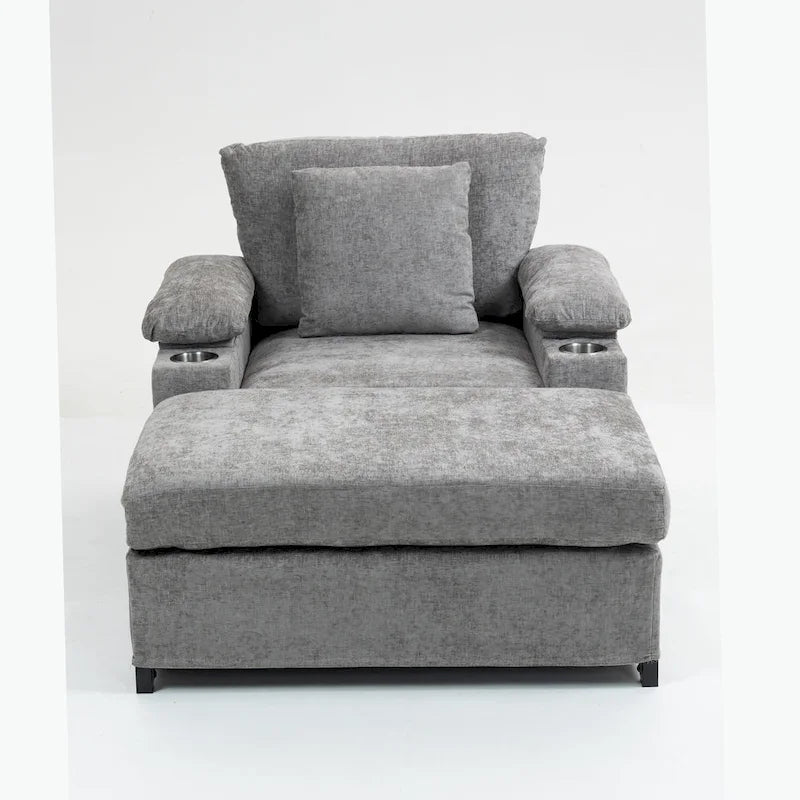 Fauteuil de relaxation vert surdimensionné avec ottoman, 1 place