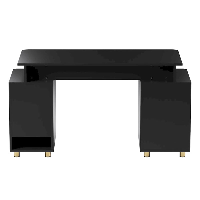 Bureau de direction blanc/noir et or avec 3 tiroirs et caisson, 1 personne