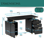 Bureau de direction blanc/noir et or avec 3 tiroirs et caisson, 1 personne