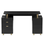 Bureau de direction blanc/noir et or avec 3 tiroirs et caisson, 1 personne