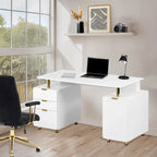 Bureau de direction blanc/noir et or avec 3 tiroirs et caisson, 1 personne